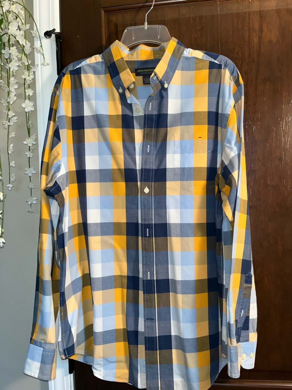 Button-Down Plaid Shirt in Yellow, Blue & White NWOT